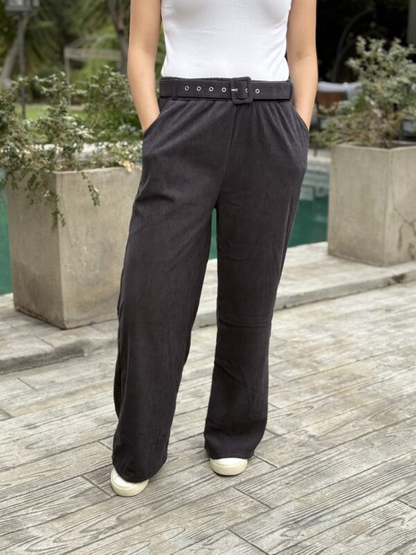 Pantalón  Cotele forrado liso con cinturón - Imagen 3